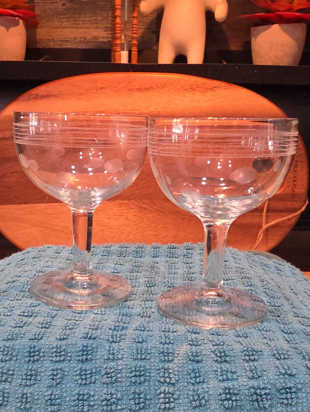 Clear Etched Coupe Glasses - Set of 2